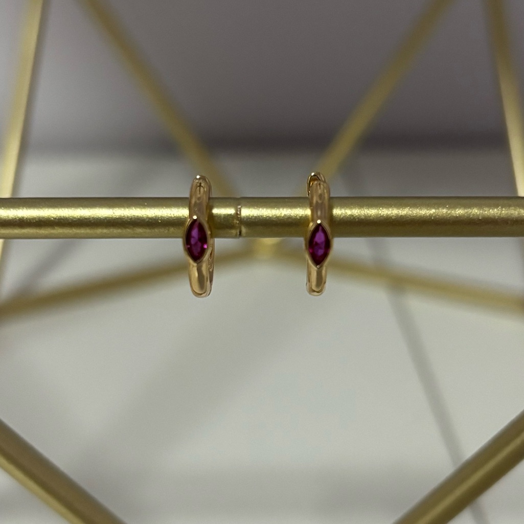 Lili Claspe Marquise Hoop Huggie, Ruby - Gold